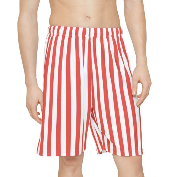 red & white vertical stripe men's sports shorts