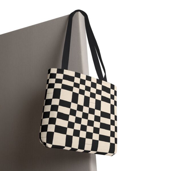 checkerboard pattern tote bag – black & cream all over print
