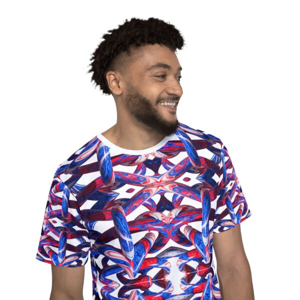 abstract red & blue all over print sports jersey — geometric athletic tee